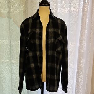 Vintage Plaid 70's Cascade Wool Blend  Button Up Flannel Mens Medium